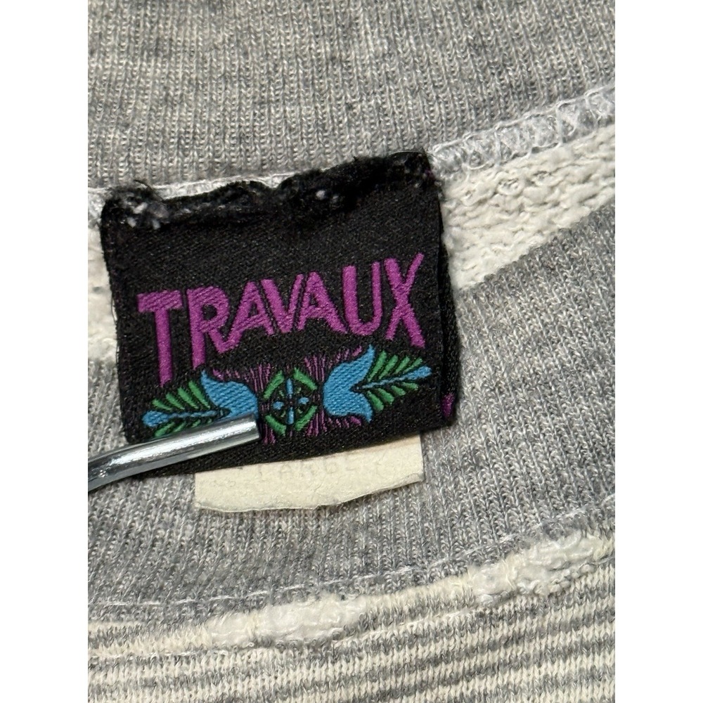 Vintage Travaux Crewneck Sweatshirt Mens Large Gray Striped "Interlake" Logo - Picture 6 of 13